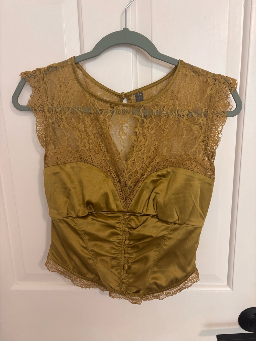Anthropologie Mustard Lace-Trim Satin Camisole
